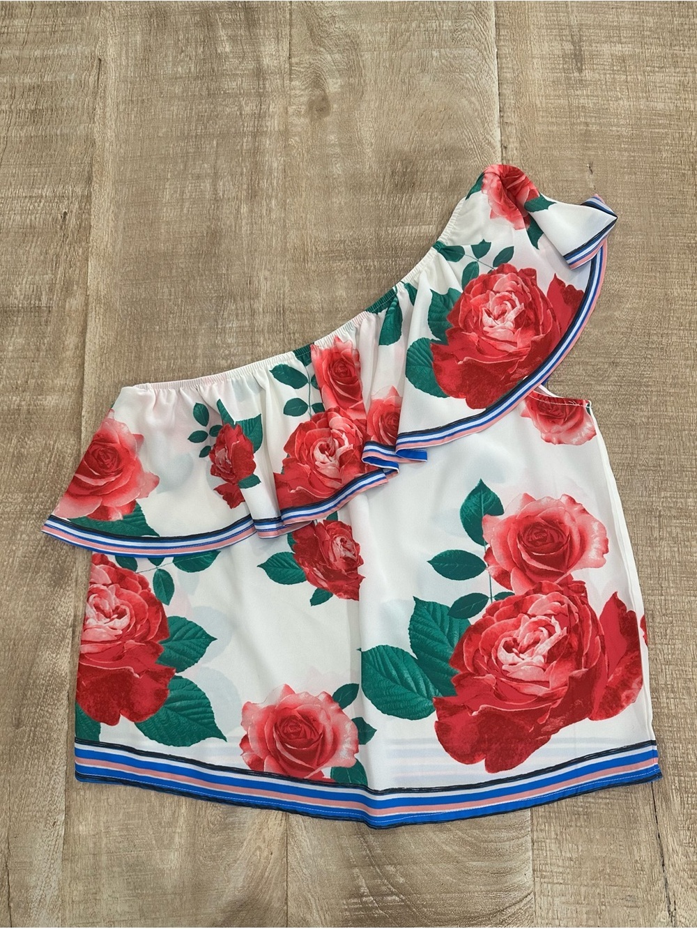 Flying Tomato Floral One Shoulder Ruffle Top | Size M | Rose Print Blouse